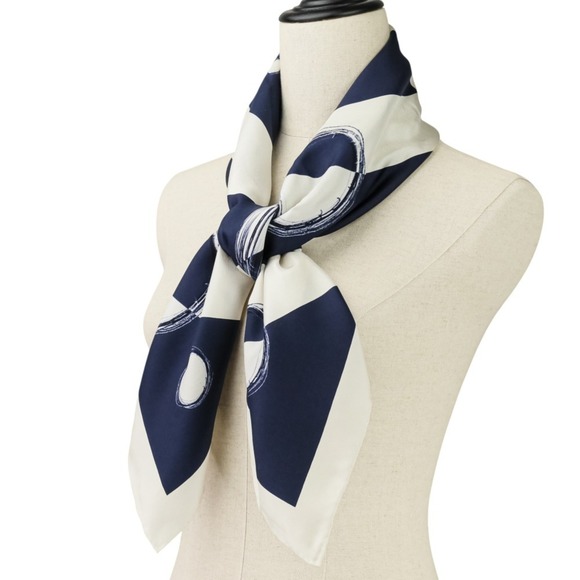 CHANEL 17K Coco Mark Planet Silk Scarf/Muffler, Ivory/Navy, Women's